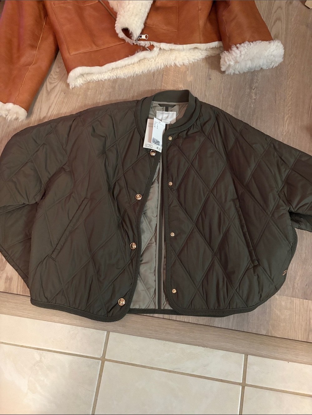Zara Quilted Olive Green Kids Puffer Cape Jacket